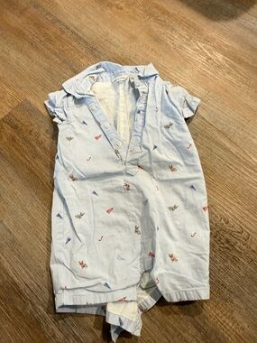 Janie and Jack Light Blue and White Striped Baby Shirt with Red and Navy Accents